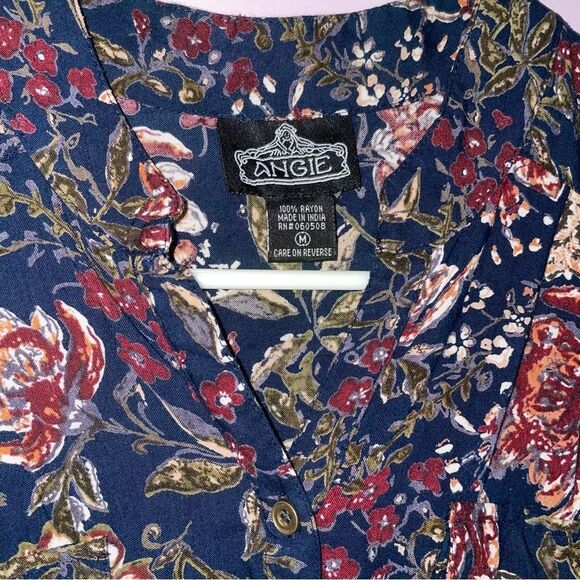 Angie Midi Dress M Navy Floral Blouson Long Sleeve Button - Picture 4 of 9